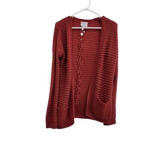 Hippie Rose Long Sleeve Open Front Knitted Cardigan Relaxed Maroon Size Small